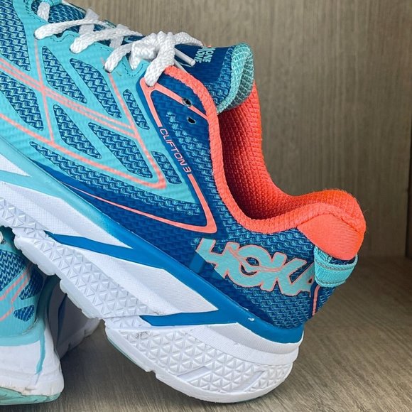 Hoka One One Sneakers Women's Sz 6W Clifton 3 Athletic Running Shoes Blue Orange - Picture 9 of 11